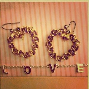 Vintage Valentine Rose Heart Earrings